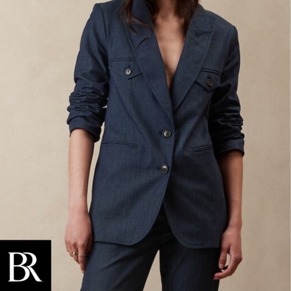 NEW‎ Banana Republic Indigo Long Chambray Blazer Jacket WOMEN 10